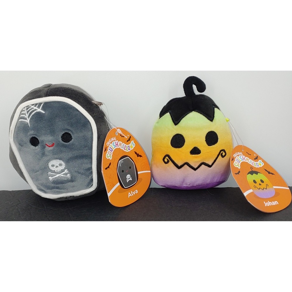 Squishmallows Alva Coffin And Johan Pumpkin 4 1/2" Plush NWT Halloween Lot Of 2